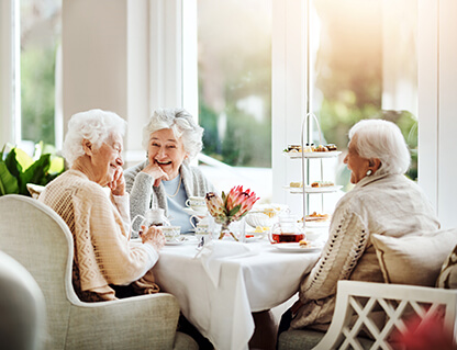 Senior women dining together
